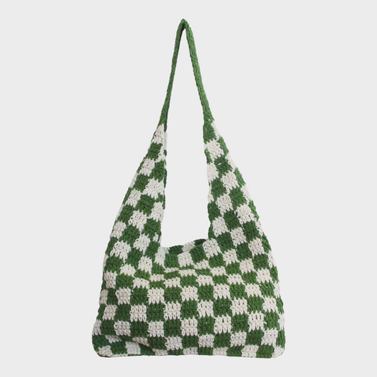 grass green chess pattern knitted bag